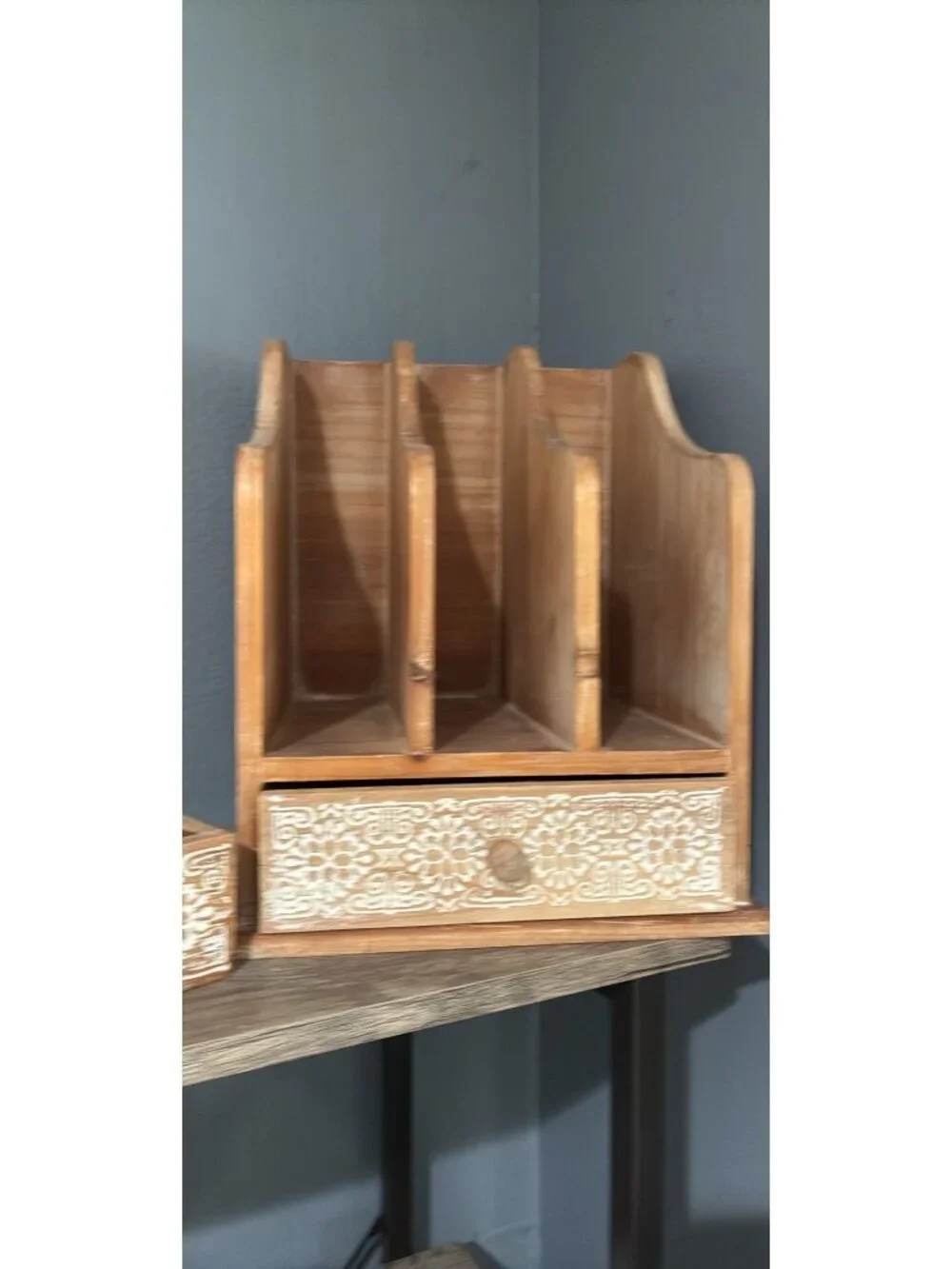 Hand-Carved Wooden Desk Organizer Set With Drawers & Compartments Office Or Home